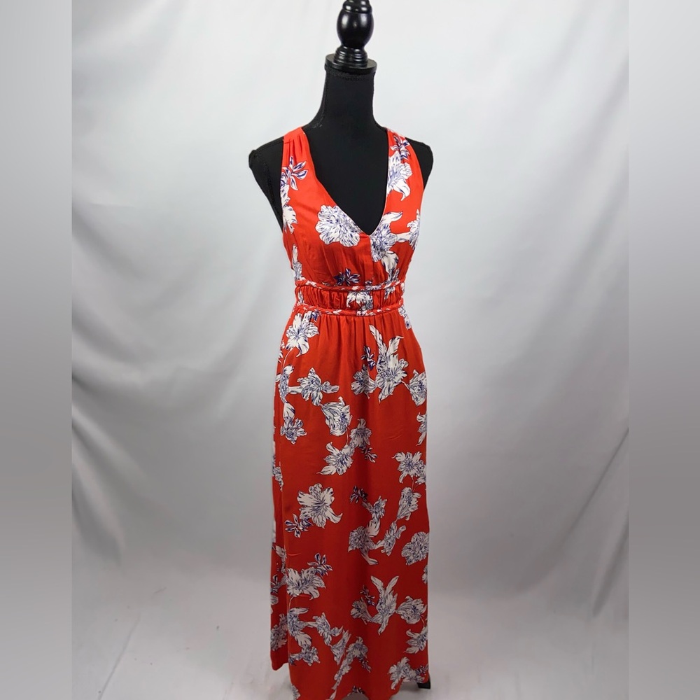 Maxi Dress Red Japna Medium Racerback Red+ White Flowers